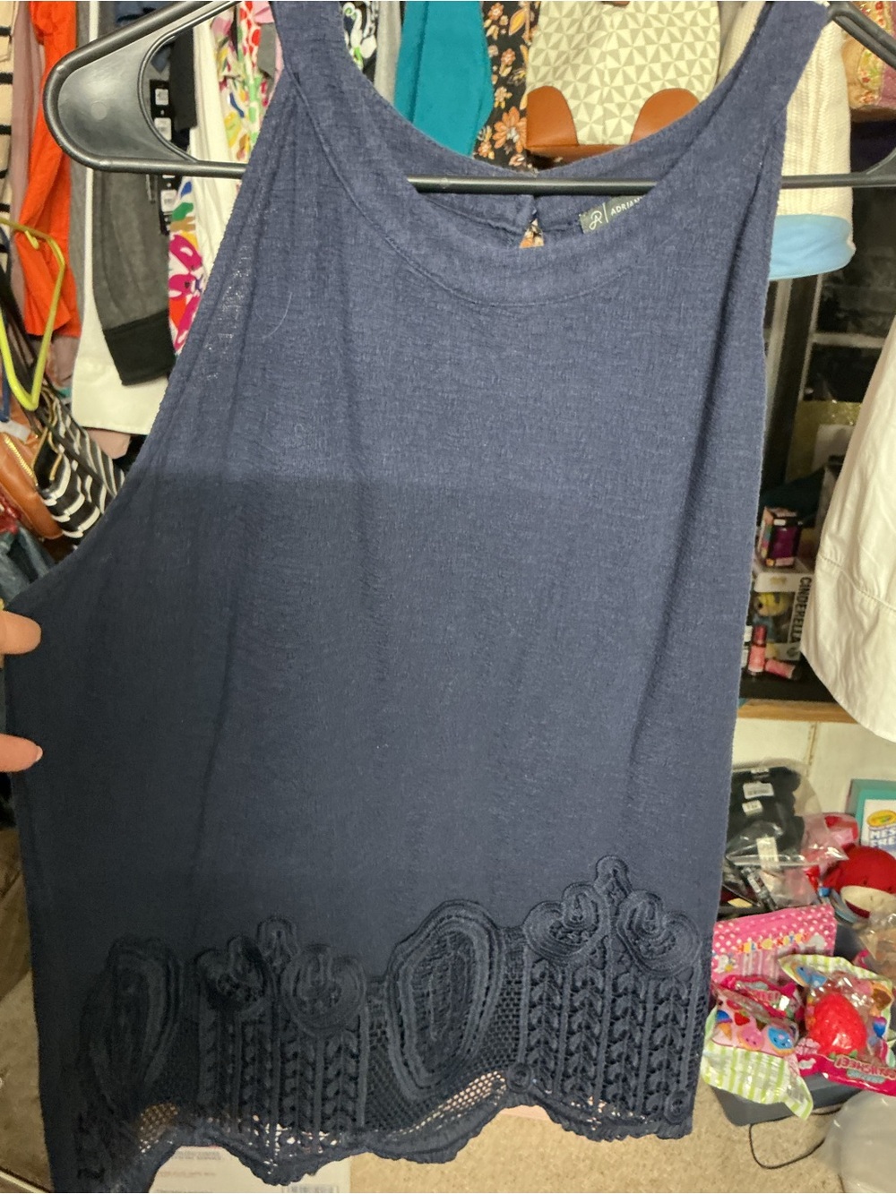 Women's Navy Crochet-Hem Camisole Tank Top
